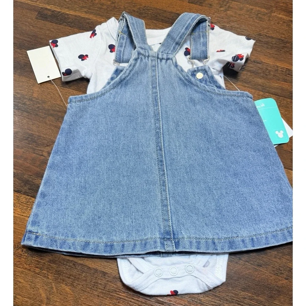 NWT Disney Minnie Mouse onsie with denim overall dress newborn